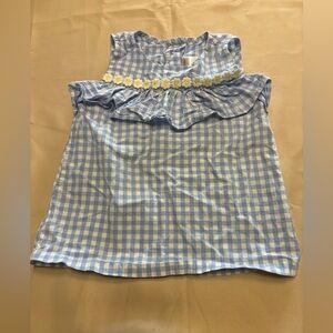 Gymboree Blue‎ and White Gingham Blouse with Ruffle and Daisies